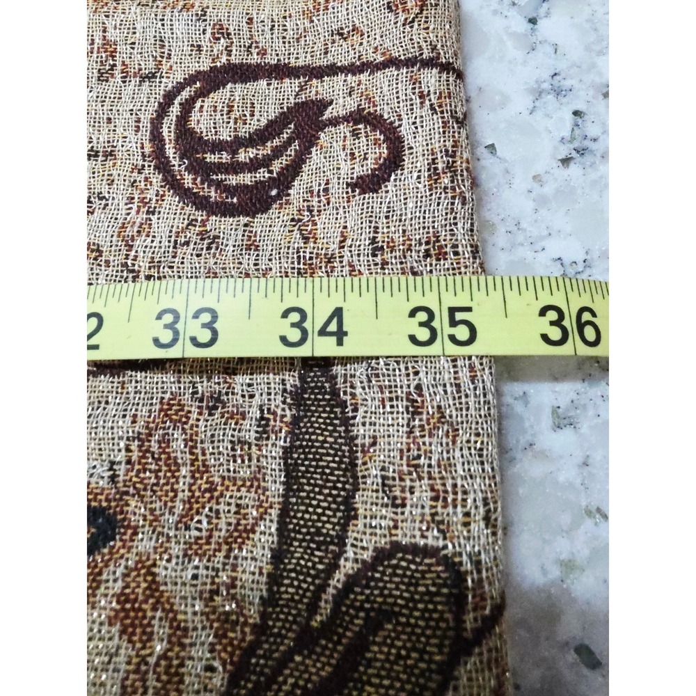 Pashmina 90%‎ Cashmere 10% Silk Long Floral Scarf Shawl Wrap Brown Gold Fringe - Picture 9 of 13